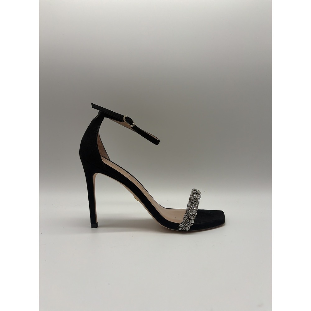 Stuart Weitzman Nudistcurve Hollywood 100 Black Suede Crystal Sandal Heel 7.5
